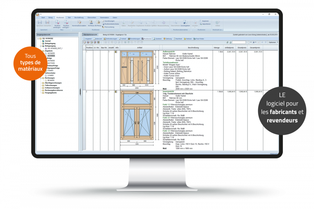 Klaes est le logiciel pour les métiers de fabrication de fenêtre et portes – Capture d’écran d’une construction de fenêtre en bois.